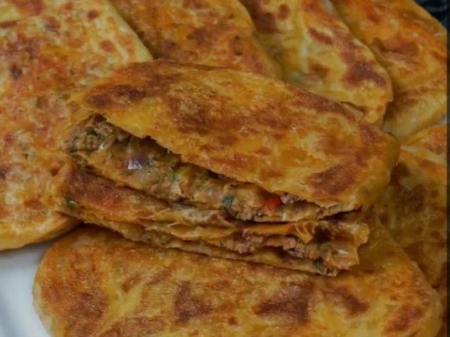 Msemen stuffed with meat and vegetables